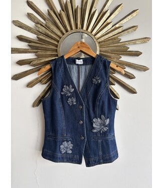 Embroidered V neck Denim Vest