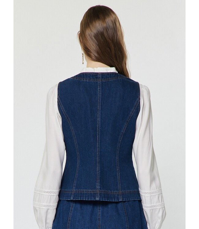 Embroidered V neck Denim Vest