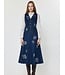 Embroidered Elastic Waist A line Midi Length Denim Skirt