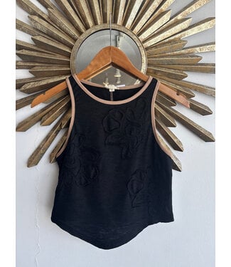 Black Floral Patch Tan Top