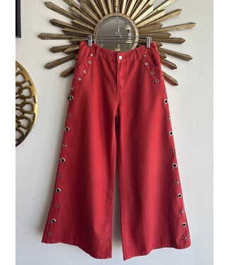 Crimson Red Studded Denim