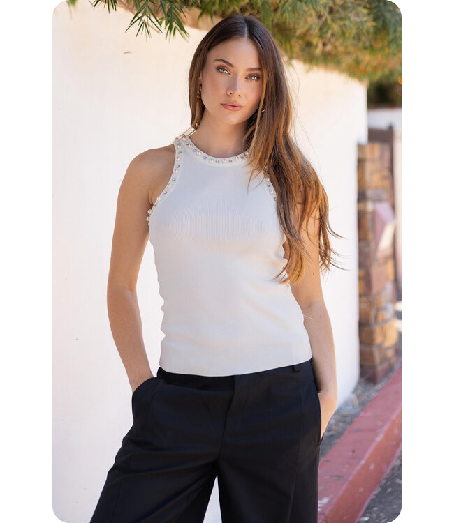 Embellished Tank Top Off White