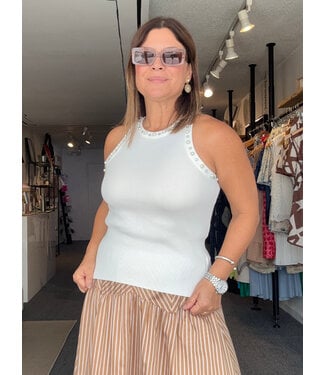 Embellished Tank Top Off White