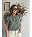 Rushed and Ruffle Sleeve Stripe Knit Top