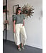Rushed and Ruffle Sleeve Stripe Knit Top