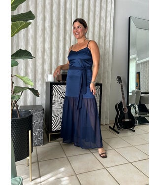 Navy Satin Maxi Dress