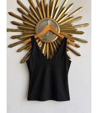 Sleeveless V Neck Basic Top Black