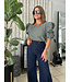Rushed and Ruffle Sleeve Stripe Knit Top