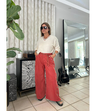 Crimson Red Studded Denim