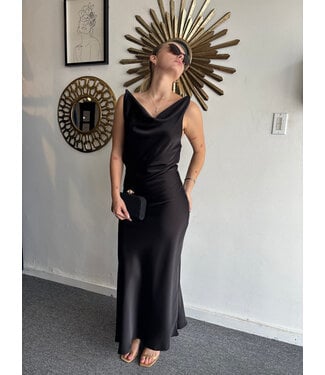 Satin Black Dress  Open Back