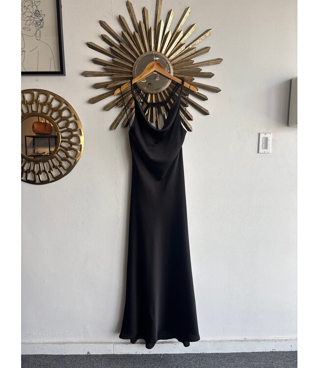 Satin Black Dress  Open Back