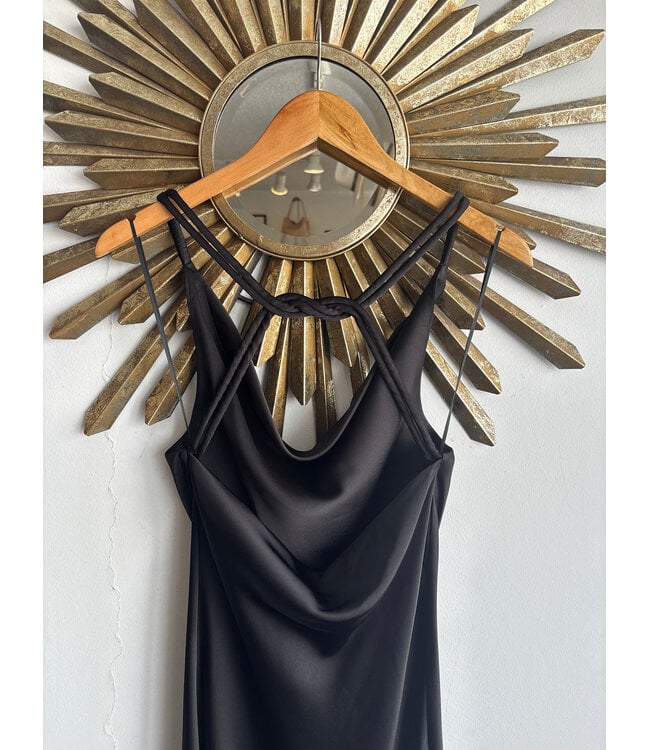 Satin Black Dress  Open Back