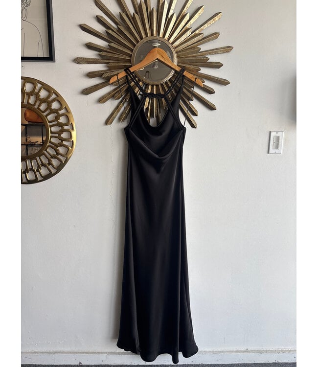 Satin Black Dress  Open Back