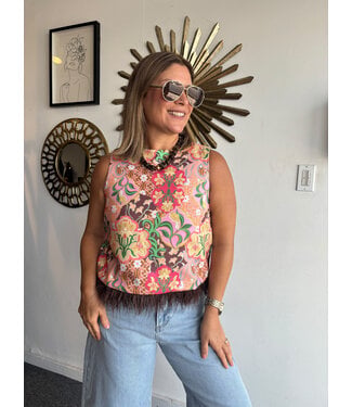 Garden Party Feather Trim Top
