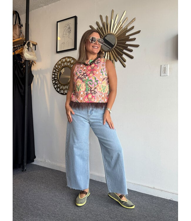 Garden Party Feather Trim Top
