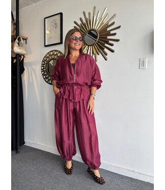 One Size Tencel Jacket & Pants Set Cranberry