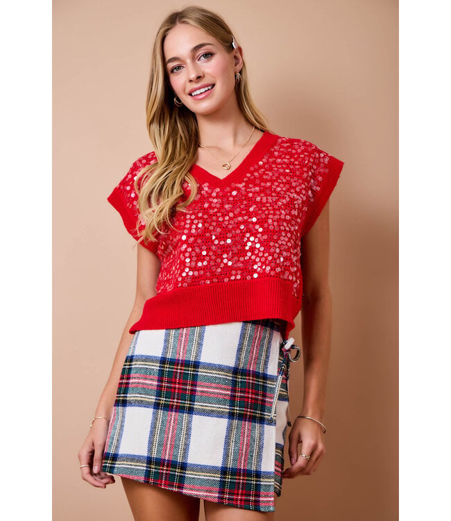 Sequins Red Sweater Top