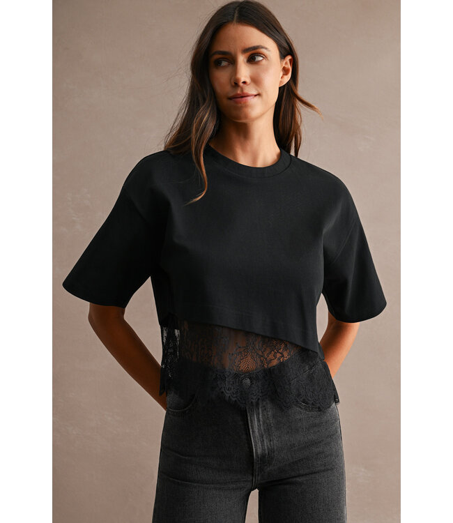 Jersey Lace Contrast Detail  Top
