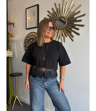 Jersey Lace Contrast Detail  Top
