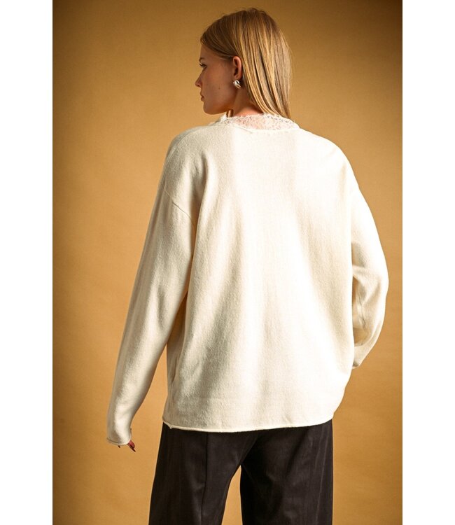 Long Sleeve Lace Contrast Knit Top