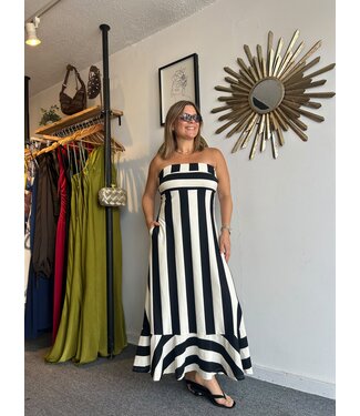 Day + Moon Strapless Stripe Dress