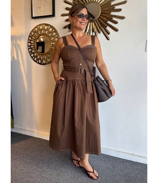 Top Stitch Detal Midi Dress