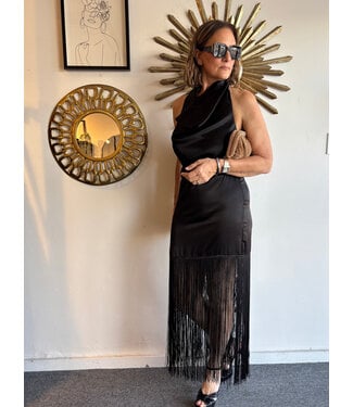Halter Fringes Black Dress