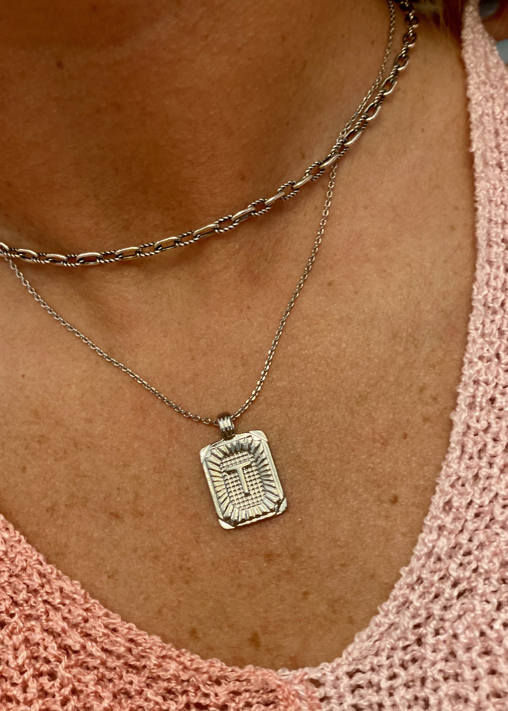 Brass Rectangle Initial Necklace - The 