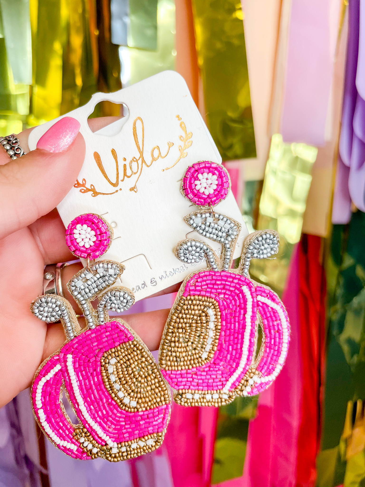 Pink Golf Bag earrings The Uptown Peach Company