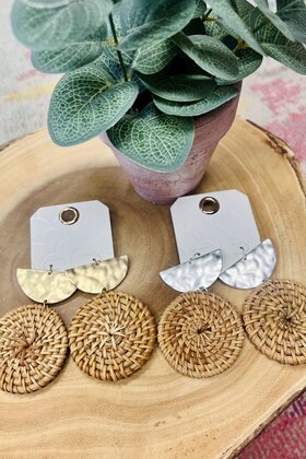Rattan round earrings