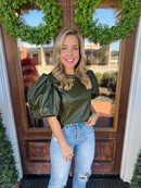 Lovely Olive Pleather Blouse