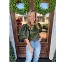 Lovely Olive Pleather Blouse