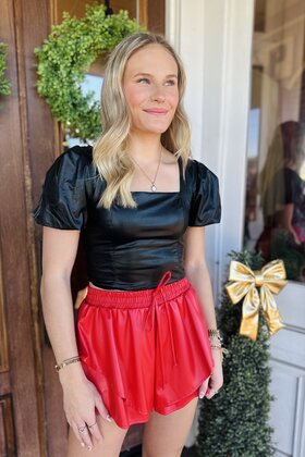 Chic Pleather Blouse - Cropped