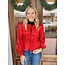 The Uptown Peach Shimmer Bow Blouse in Red
