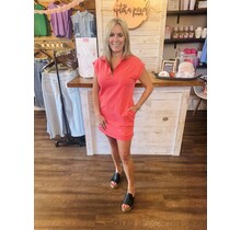 Casual Coral Half-Zip Dress