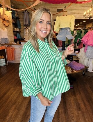 Gemma Green Striped Button Down
