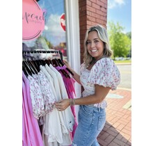 Poplin Printed Bubble Sleeve Top