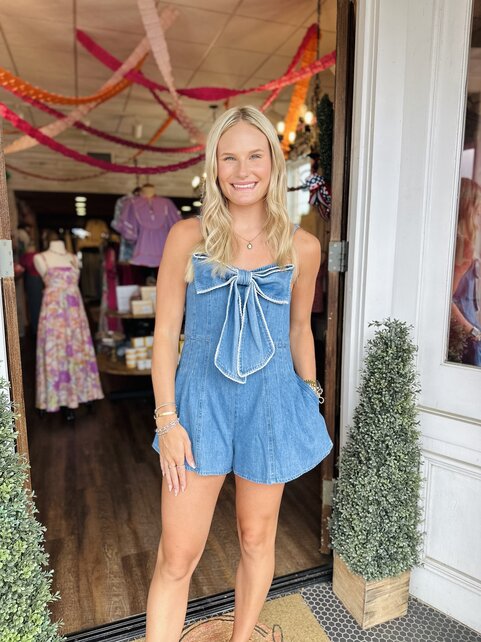 Bow Denim Romper