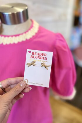 Beaded Blondes Gold Bow Earrings