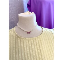 Pink Bow Pearl Necklace