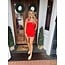 The Uptown Peach The Red and White Trimmed Romper