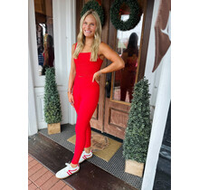 Ribbed Leggings in Red