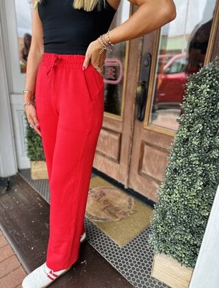 Rachel Red Scuba Pants - Straight Leg