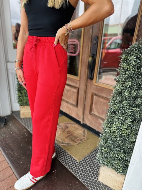 Rachel Red Scuba Pants - Straight Leg