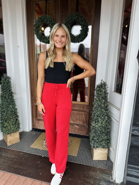 Rachel Red Scuba Pants - Straight Leg