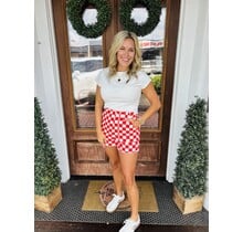 Claire Checkered Denim Shorts