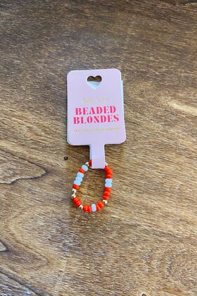 Beaded Blondes Red and White Ring