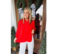 Buttoned Up in Red Blouse