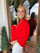 Buttoned Up in Red Blouse