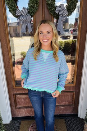 Farrah Striped Crop Sweatshirt Jade/Purple